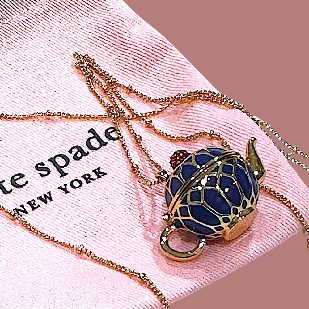 Kate Spade Blue and Gold Teapot Necklace - Picture 2 of 6